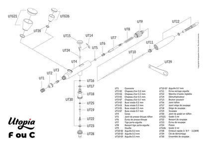 Aérographe Utopia F03 1 Tête, 2 Godets, Tuyau en coffret simple