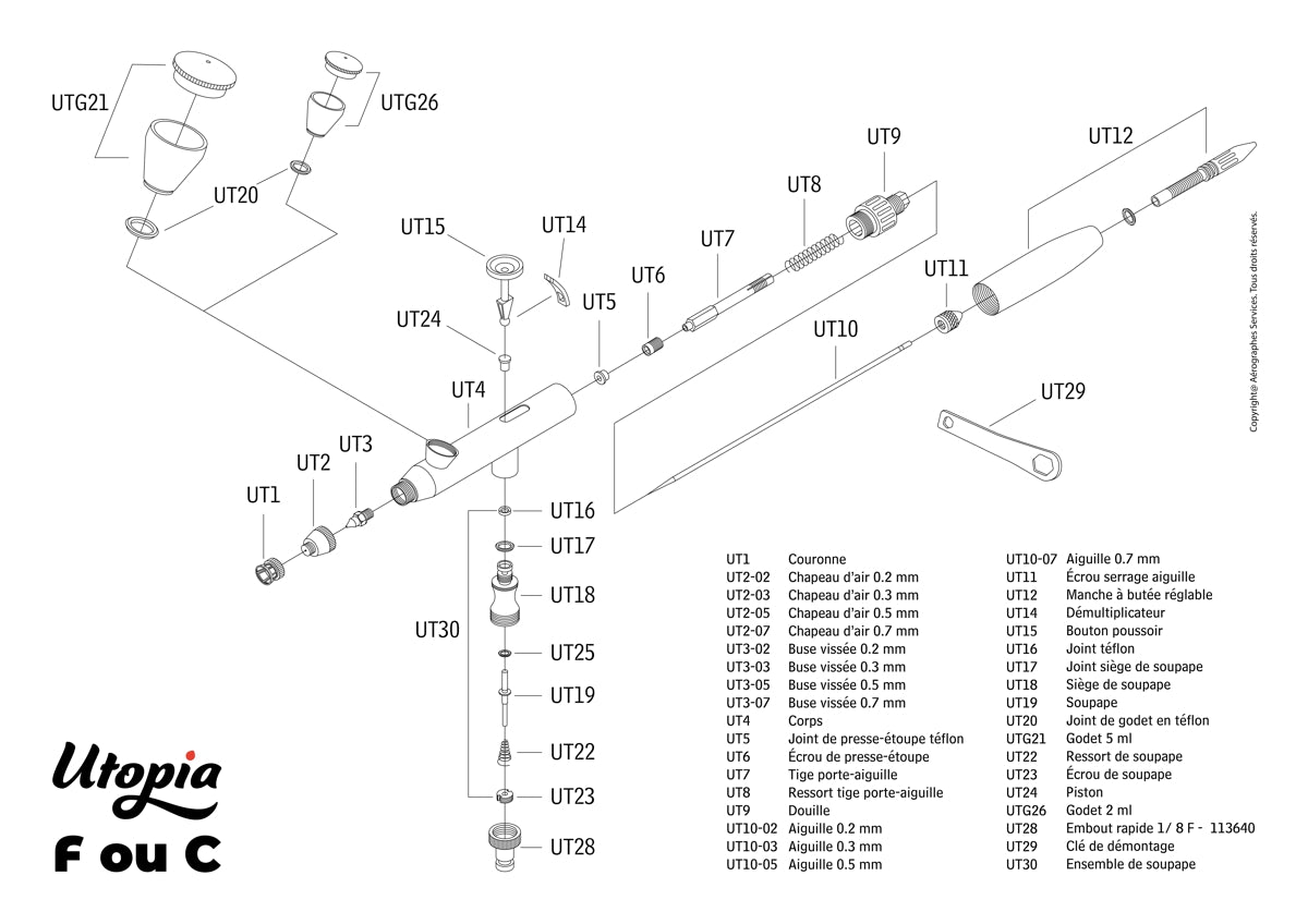 Aérographe Utopia F03 1 Tête, 2 Godets en coffret simple